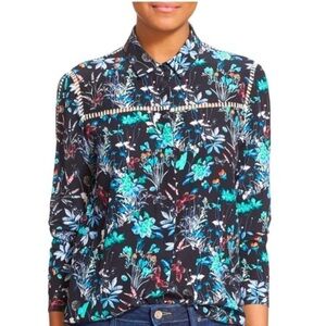 The Kooples 100 % Silk Nature Floral Print Longsleeve Shirt size small